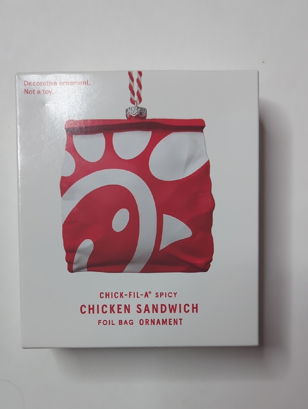 Chick-fil-A Spicy Chicken Sandwich Foil Bag Christmas Ornament New In Box